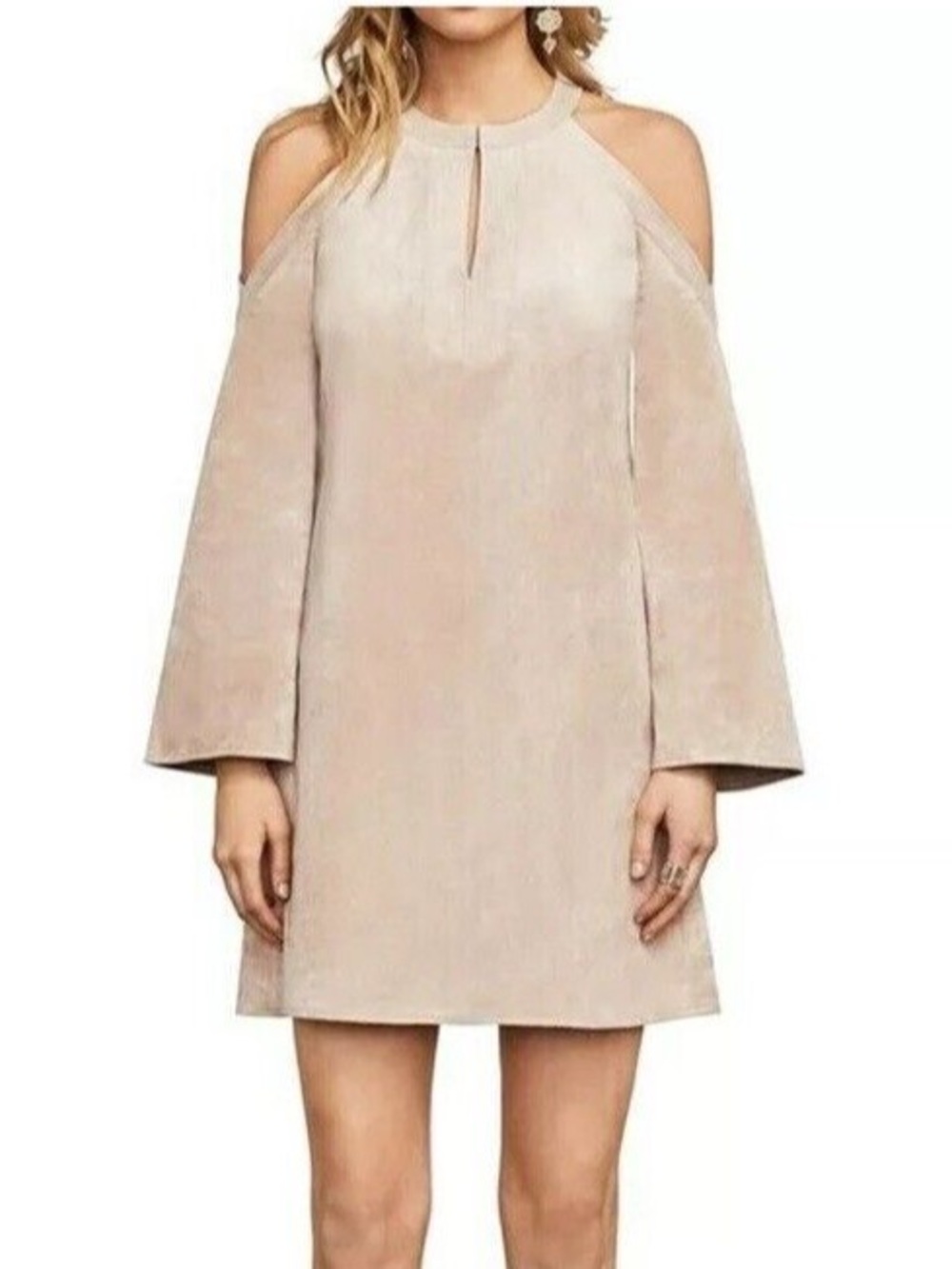 BCBGMaxAzria Bare Pink Cold-Shoulder Shift Dress